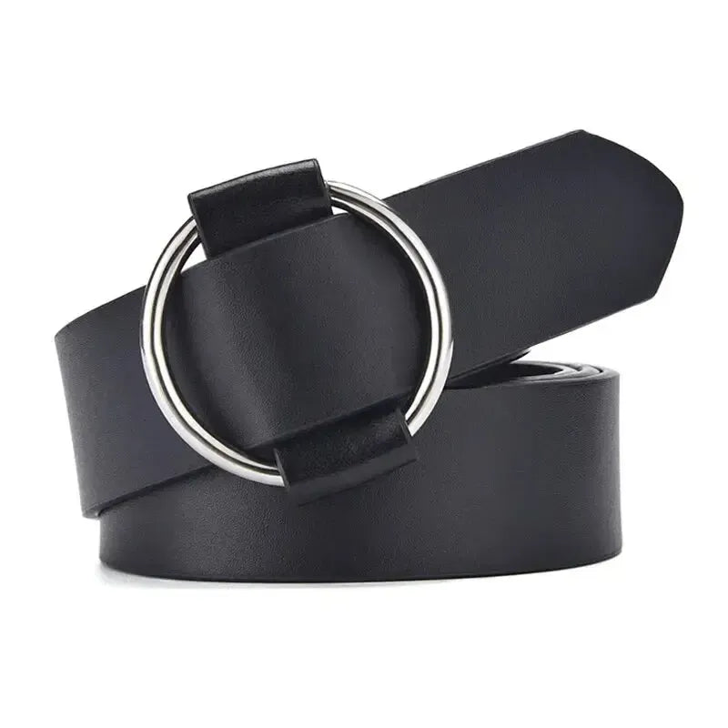 Ceinture femme en cuir non perforé — boucle ronde élégant